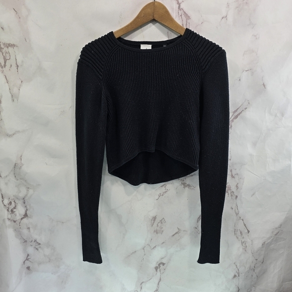 Cabi Sweater Womens Small Black Cropped Ribbed Prep Pullover Cotton Lightweight - Picture 1 of 9